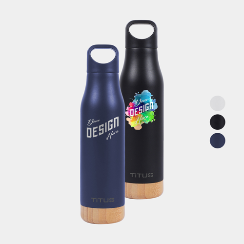 Premium 17 oz TiTUS® Stainless Steel Custom Water Bottle with Wood Base