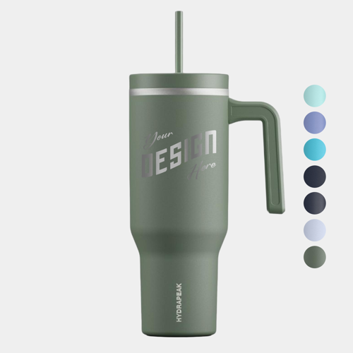40 oz Hydrapeak® Stainless Steel Insulated Tumbler With Handle & Straw Lid w/ Custom Logo