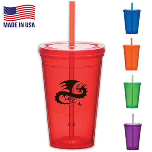 Tumbler With Lid And Straw Usa Made 16 Oz Double Wall