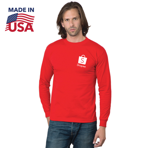 USA-Union Made Pre-Shrunk Long Sleeve Crew Tee Shirt w/ Custom Logo