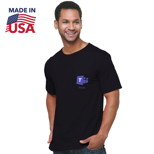 USA-Made Midweight Pocket Crew Tee Shirt w/ Custom Logo
