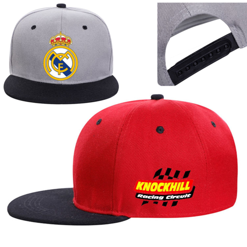 Two-Tone Structured 6 Panel Flat Bill Caps w/ Plastic Snap & Custom Logo