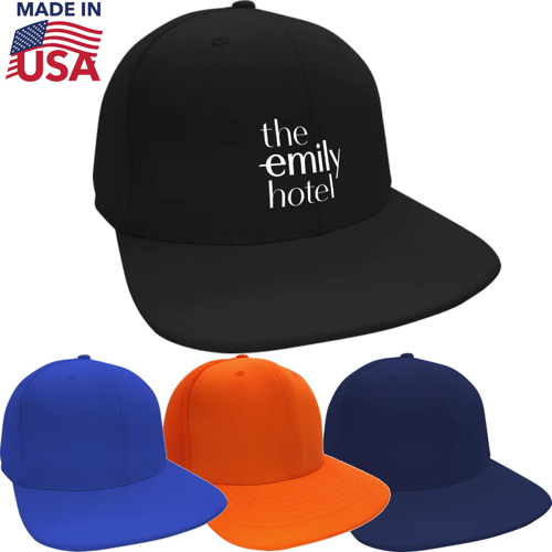True American Made Flat Bill 6-Panel Poly-Cotton Flex Mesh Cap w/ Custom Logo