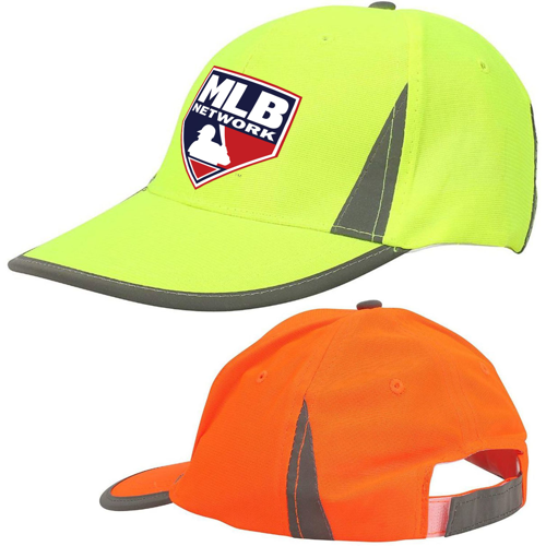 Custom Printed Hi Viz Reflective Tape Safety Baseball Cap w/ Hook & Loop Strap