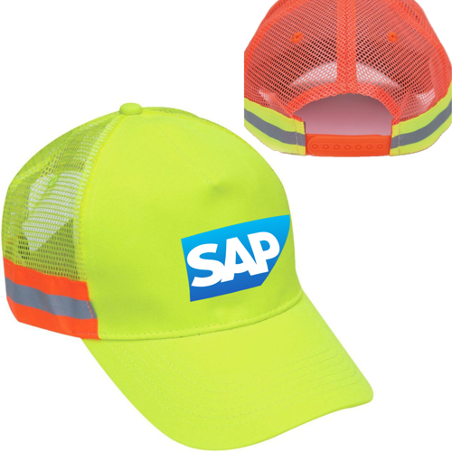 Custom Printed Mesh Back Two Tone Reflective Tape Cap Safety Baseball Hat