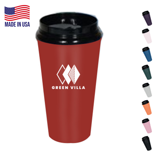 16 oz. USA Made BPA Free Plastic Double Wall Insulated Tumbler w/ Slider Lid