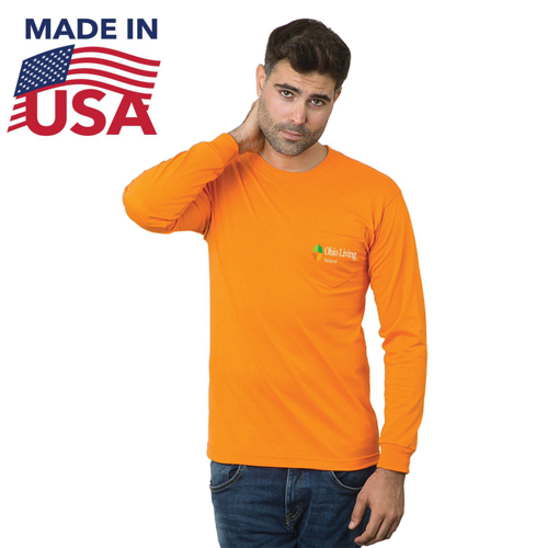 USA Made Custom Printed Poly-Cotton Non-ANSI Safety Long Sleeve T-Shirt with Pocket