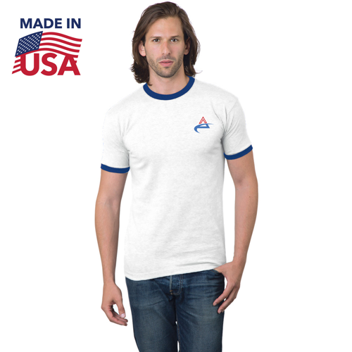 Made In USA Custom Printed 100% Cotton Heavyweight Ringer Crew Tee