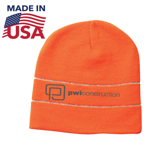 USA Made Headwear Custom Printed Acrylic Safety Knit Beanie