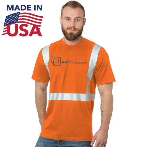 USA Made Custom Printed 100% Cotton Class 2 Safety T-Shirt