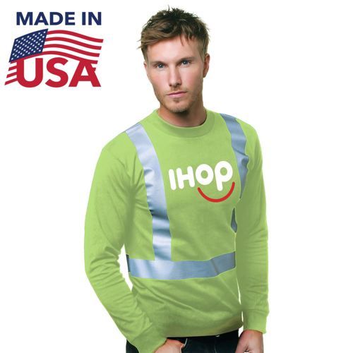USA Made Custom Printed 100% Cotton Class 2 Safety Long Sleeve T-Shirt
