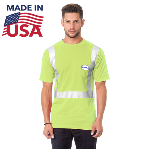 USA Made Custom Printed 100% Cotton Class 2 Safety T-Shirt with Pocket