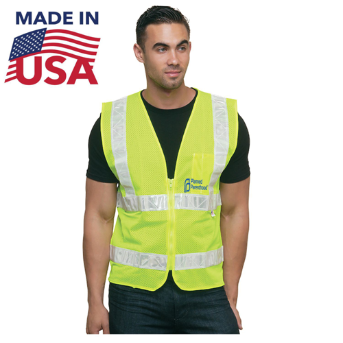 USA Made Custom Printed ANSI Class 2 Mesh Safety Vest with Pockets