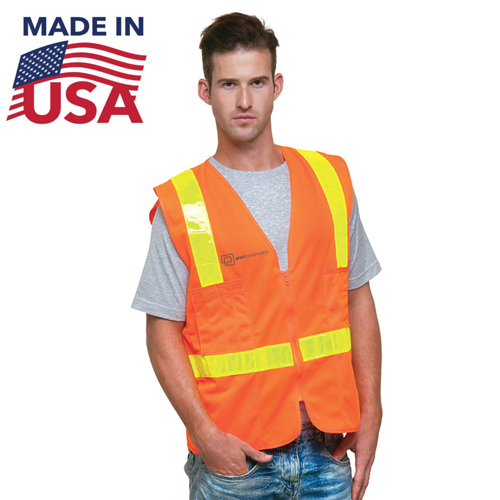 USA Made Custom Printed Class 2 Polyester Safety Vest with Pockets