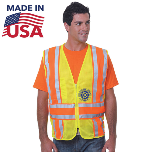 USA Made Custom Printed Class 2 Mesh Safety Zipper Vest with Pockets