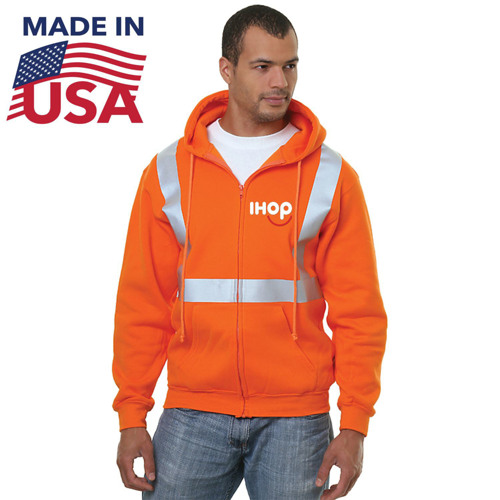 USA Made Custom Printed Pre-Shrunk Class 2 Safety Full Zip Hoodie