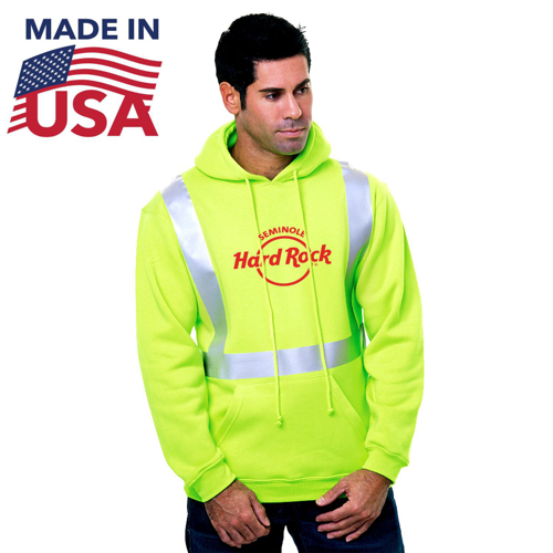 USA Made Custom Printed Pre-Shrunk Class 2 Safety Pullover Hoodie