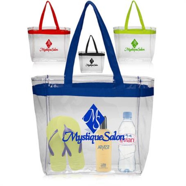 12"W x 11.75"H x 6"G Color Handles Clear Plastic Tote Bags