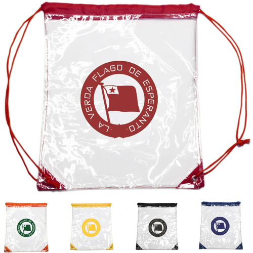 14"W x 17"H Clear Cinch Up Bag Drawstring Plastic Backpacks