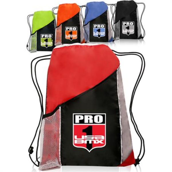 Two Color Drawstring Backpacks with Side Bottle Mesh Pockets