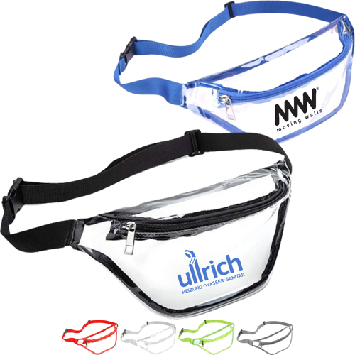 Clear Fanny Pack w/ Zipper Pockets Transparent PVC Bag