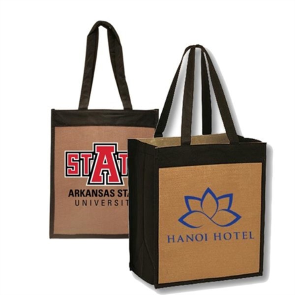 12" W x 13.75" H x 4"D Jute Color Panel Tote Bags