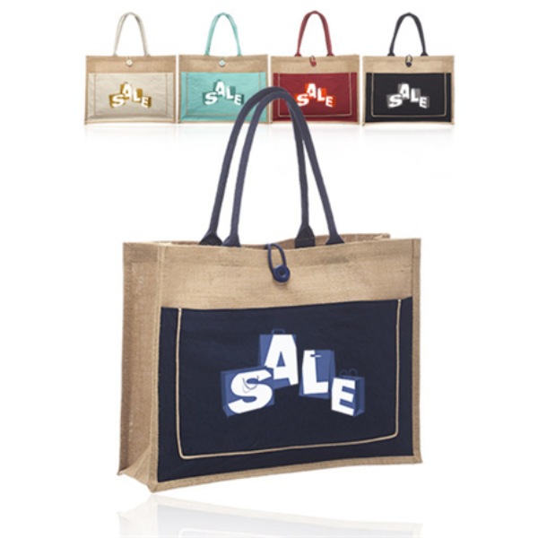 17.75"W x 13.75"H x 5.5"G Cotton Pocket Jute Tote Bags