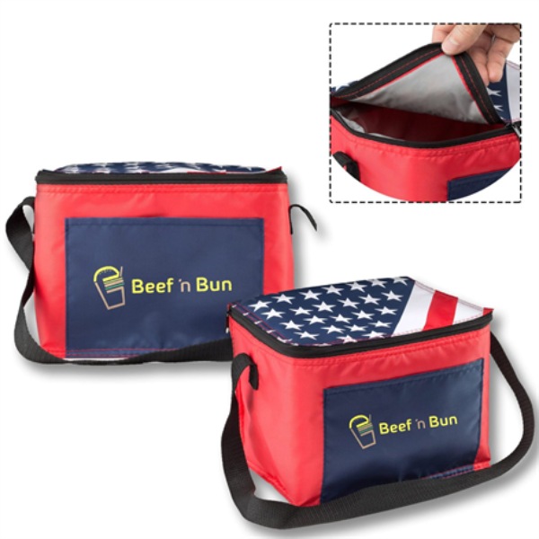 American Flag Insulated Two tone Lunch Bags w/ Front Pocket