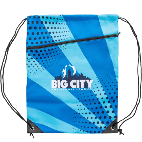 6 Oz Sublimated Poly Canvas Drawstring Backpack w/ Zip Pocket  14"W x 18"H