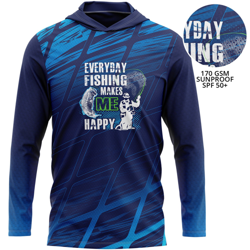 Unisex 170 GSM Sunproof SPF 50+ Fishing Long Sleeve Hooded T-Shirt w/ Full Color Sublimation