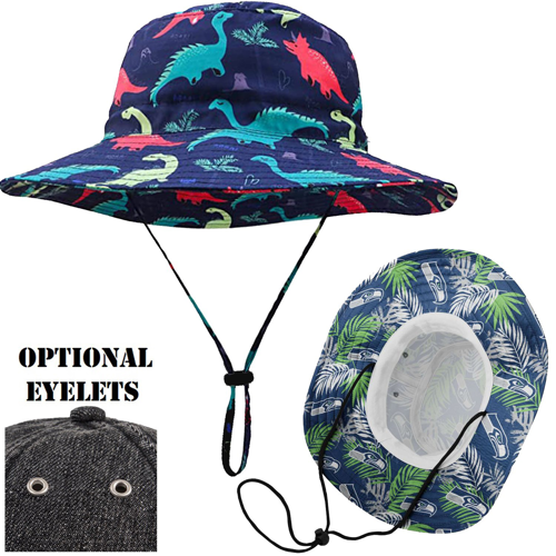 Full Color Custom Printed Summer Fishing Bucket Hats w/ Adjustable drawstring