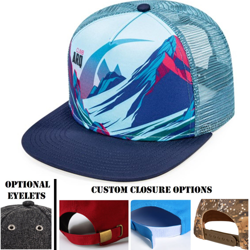 Custom Sublimated Full Color Flat Bill Trucker Mesh Cap