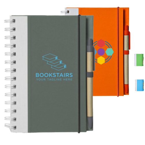 Custom Recyclable ECO Spiral Notebooks with Pen & Two-Tone Design