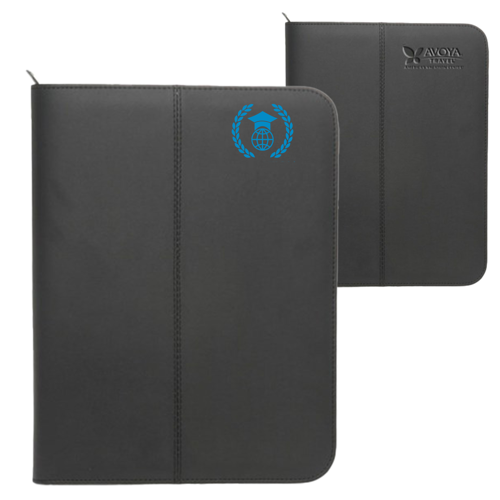 Executive Zippered Leather Padfolio with Pen Holder & Pockets
