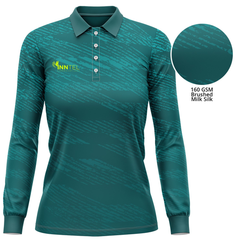 Women's 160 GSM Brushed Milk Silk Long Sleeve Polo Shirt w/ Full Color Sublimation