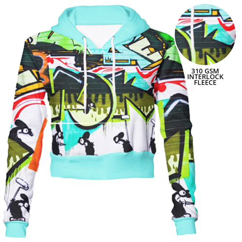 Women's 310 GSM Interlock Fleece Full Color Custom Midriff Hoodies