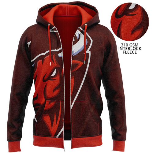 Unisex 310 GSM Interlock Fleece Sublimation Full Zip Hoodie w/ Pockets