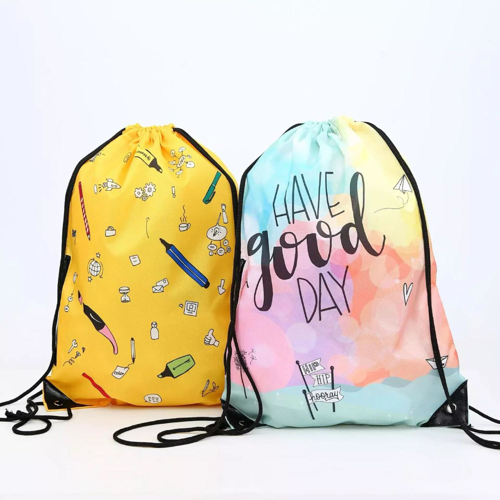 14"W x 17"H 210D Polyester Sublimated Drawstring Bag w/ Reinforced Edge