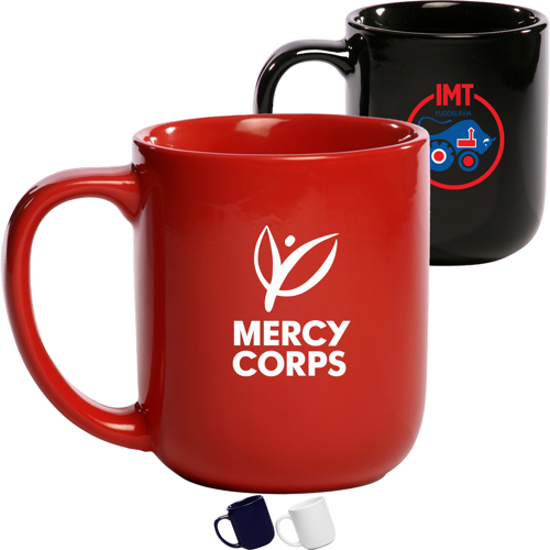 16 oz. Smooth Molded Glossy Custom Coffee Mugs w/ High-curved Grip
