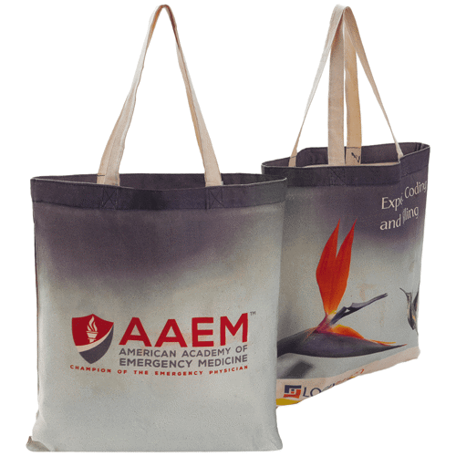 15"W x 16"H 6 Oz. Natural Sublimated Convention Poly Canvas Tote Bag