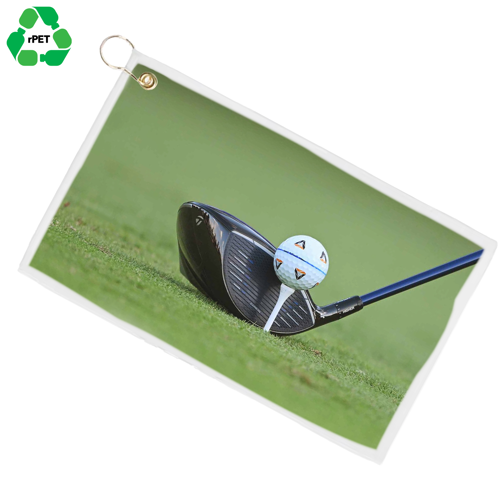 12"x 20" Eco-friendly rPET Custom Full Color Microfiber Velour Golf Towel w/ Grommet & Carabiner