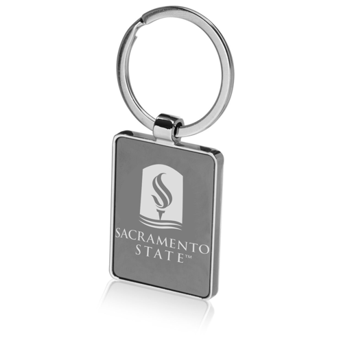 Two Tone Rectangular Metal Keychains w/ Custom Logo