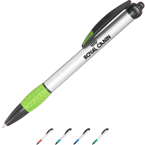 Custom Plastic Pens with Colorful Rubber Grip & Metal Trim