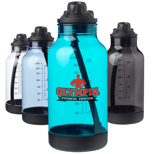 64 oz. Custom Plastic Sports Water Bottles, Lid & Silicone Straw