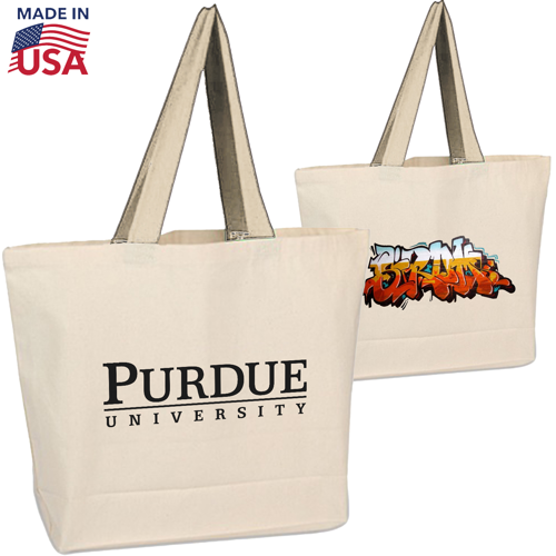 100% USA-Made Extra Large 12 oz. Cotton Canvas Tote Bags W/ Gusset (19" x 14" x4")