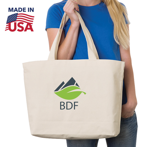100% USA-Made Cotton Canvas Jumbo Tote Bag w/ Bottom Gusset (20" x 14" x 4")