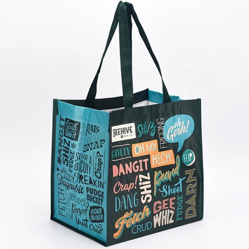 12" x 13" x 10" Full Color PET Non-Woven Grocery Tote Bag w/ Large Gusset - 4 Sided