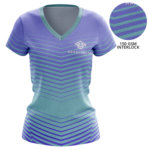 Women 150 GSM Poly Interlock Custom Performance Short Sleeve Sublimation V-Neck T-shirt