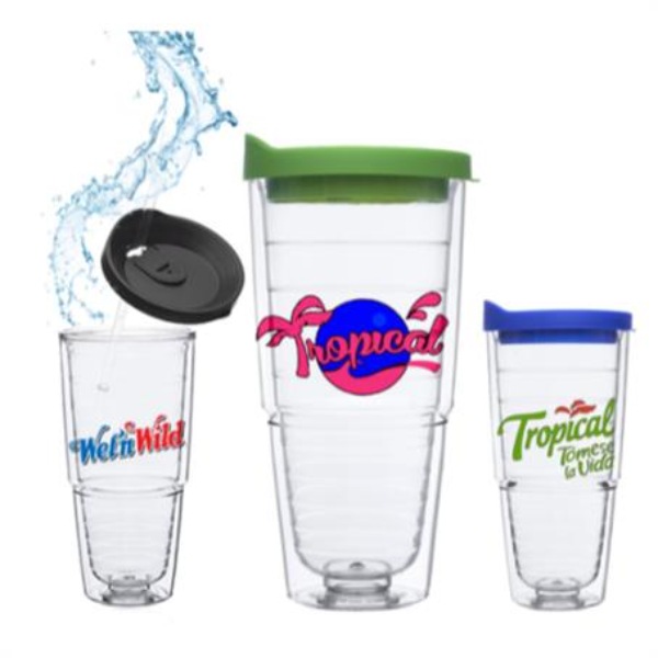 24 oz. Double Wall Solid Clear Orbit Acrylic Custom Tumblers