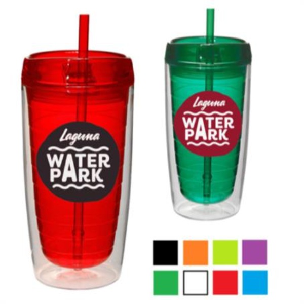 16 oz. Custom Acrylic Double Wall Tumblers With Straw